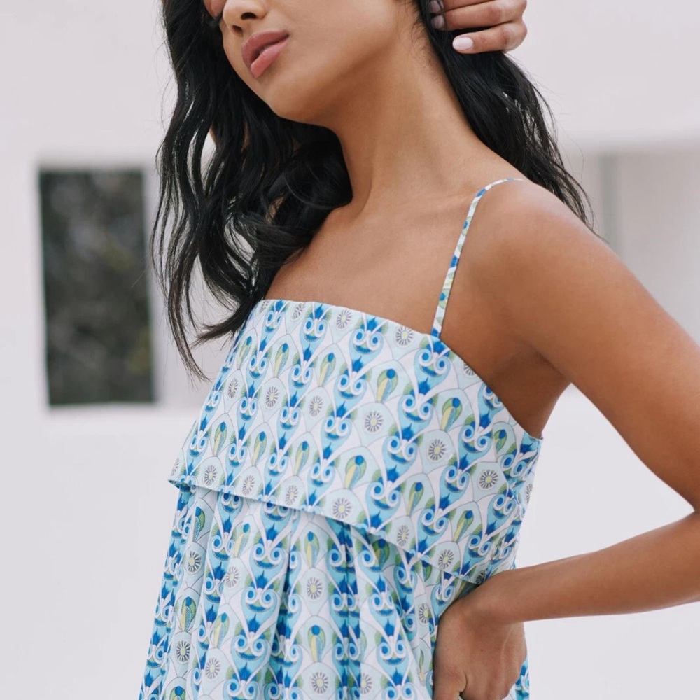 Anthropologie Floral Blue and Green Dress - Picture 3 of 10